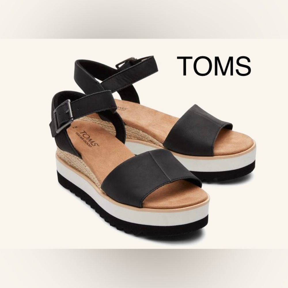 🔥NWOT🔥 TOMS Diana Black Leather Wedge Sandal W8